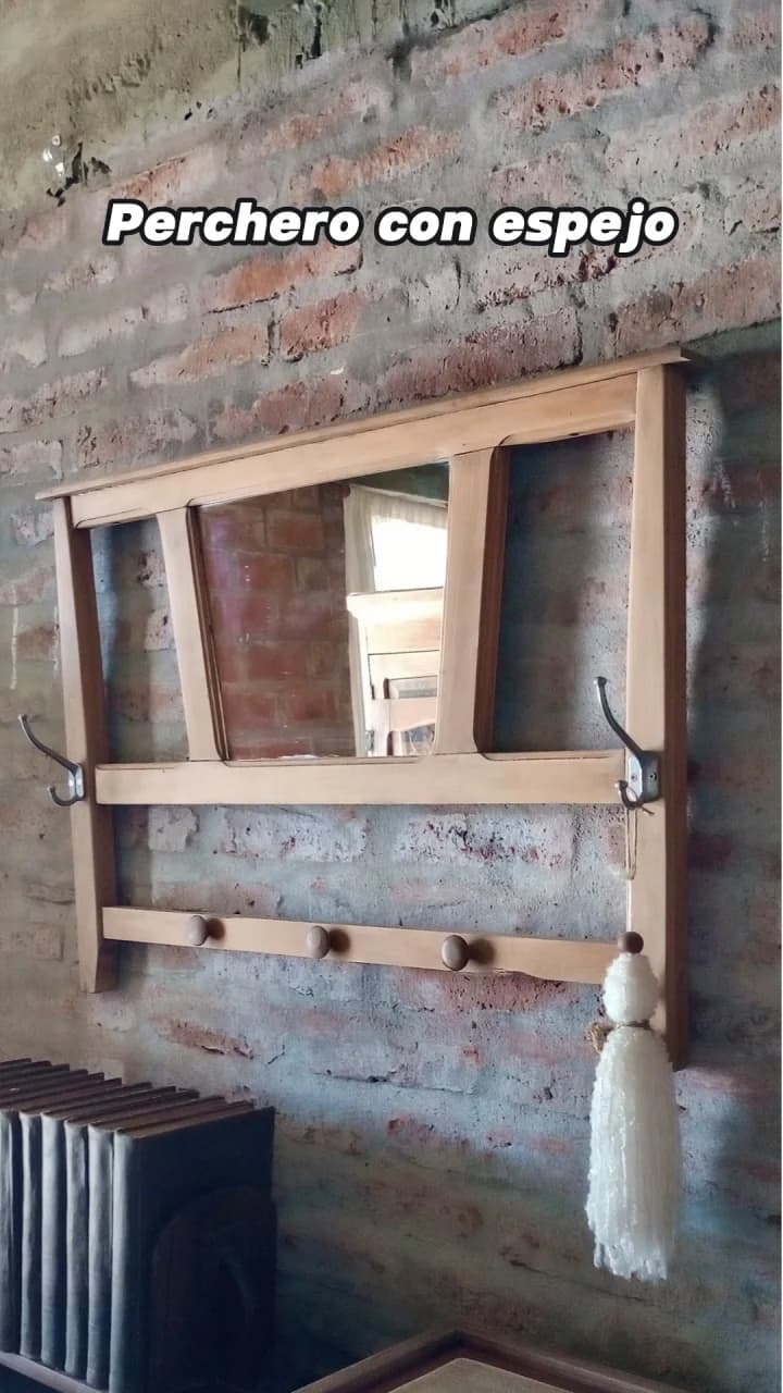 Espejos reciclados escandinavo lavado, 2 perchas dobles, 3 perillas, de 90cm x 46cm