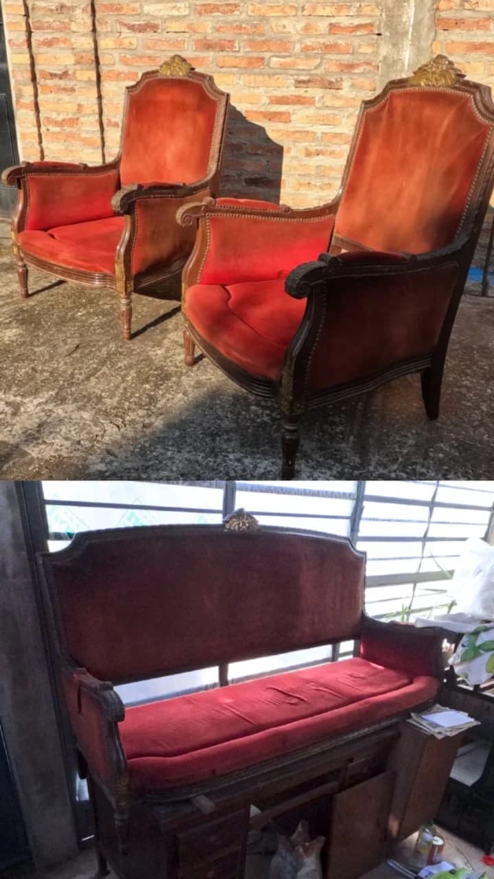 Sillones Luis XVI, el par mas el de dos cuerpos para retapizar, rojos